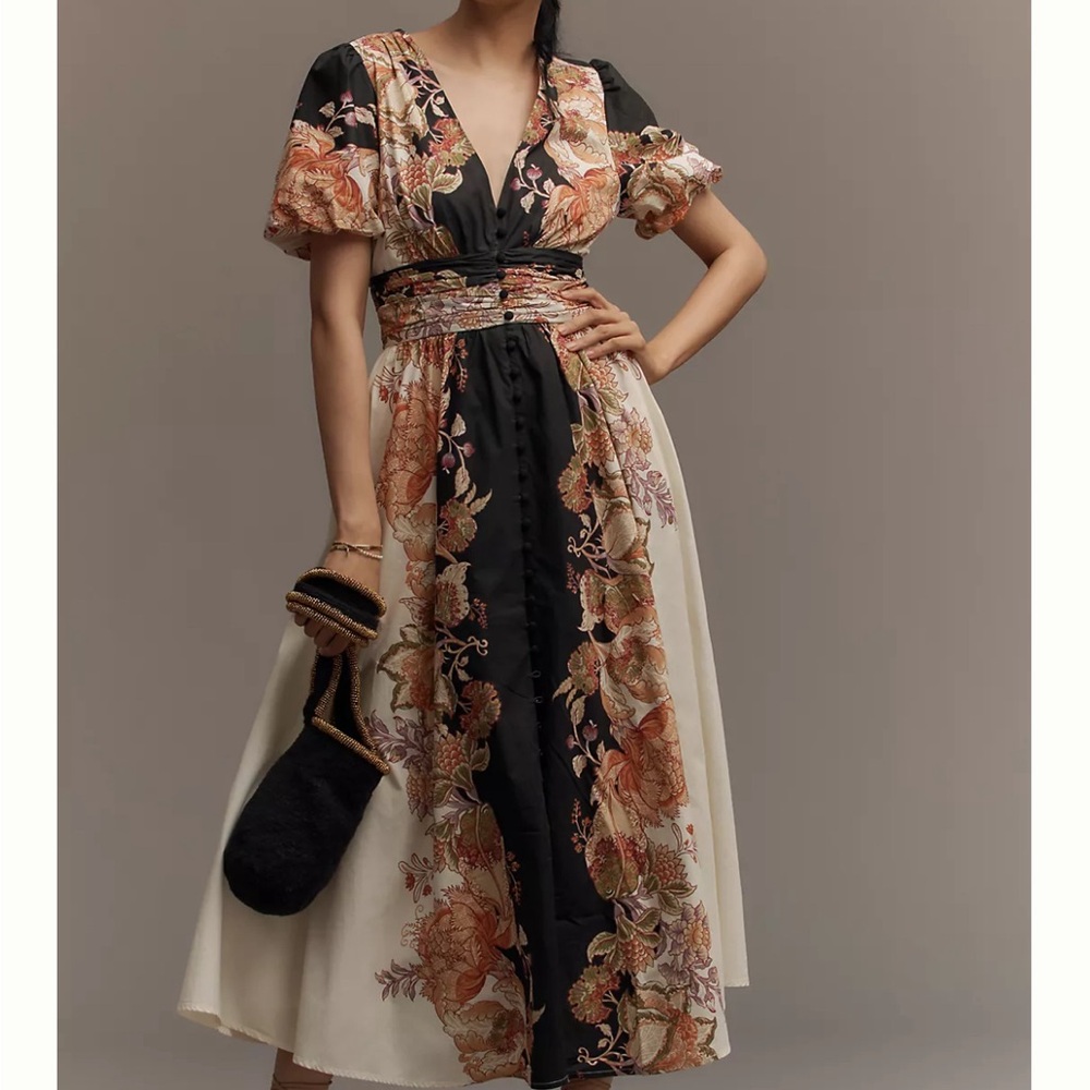 Anthropologie Katerina Button-Front Maxi Dress - Black & Cream - still on Anthro